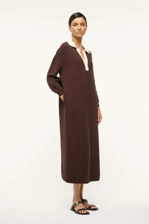 STAUD Dresses ALTEA DRESS Dark Chocolate Ivory 8211 Women STAUD Dresses ALTEA DRESS Dark Chocolate Ivory 8211 Women