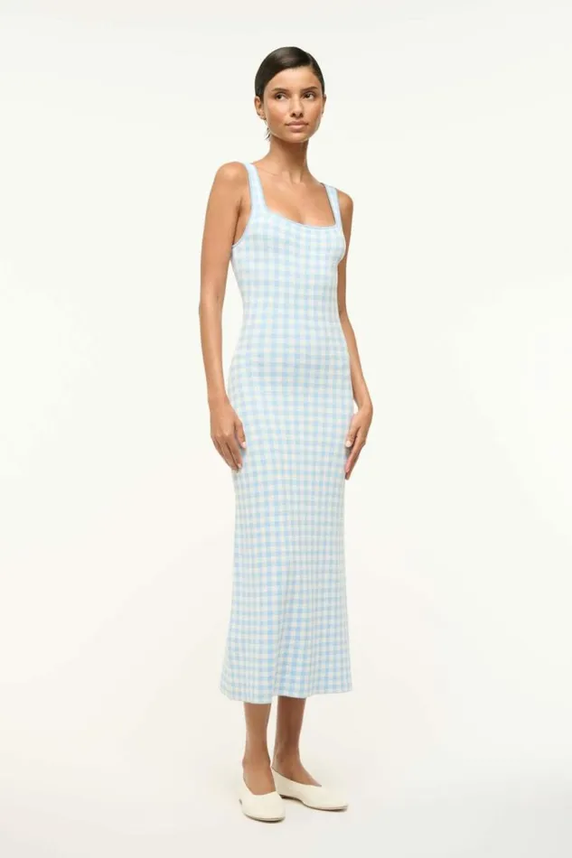 STAUD Dresses KATIE DRESS Sky Gingham 8211 Women STAUD Dresses KATIE DRESS Sky Gingham 8211 Women