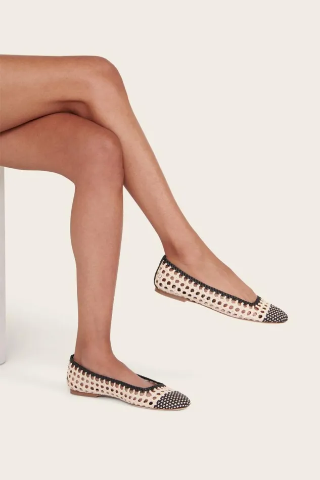 STAUD Mules and Flats NELL CROCHET BALLERINA Cream Black 8211 Women STAUD Mules and Flats NELL CROCHET BALLERINA Cream Black 8211 Women