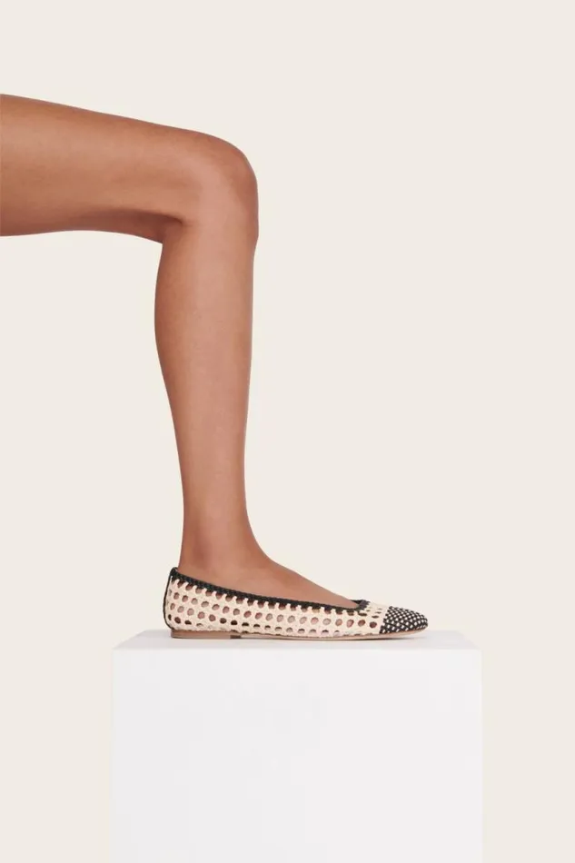 STAUD Mules and Flats NELL CROCHET BALLERINA Cream Black 8211 Women STAUD Mules and Flats NELL CROCHET BALLERINA Cream Black 8211 Women