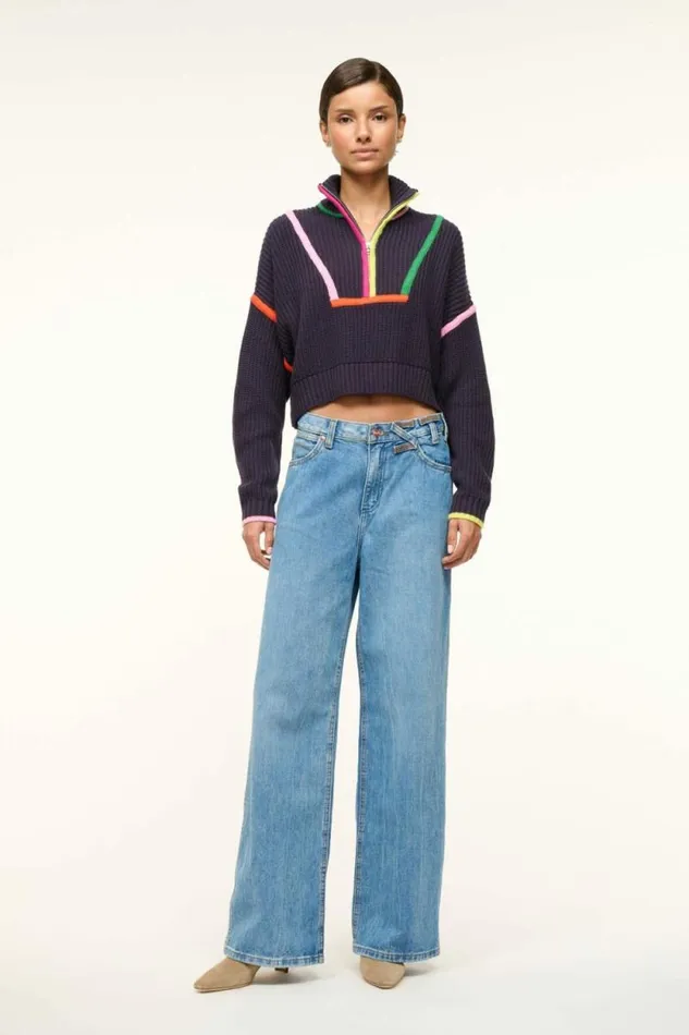 STAUD Sweaters CROPPED HAMPTON SWEATER Navy Multi 8211 Women STAUD Sweaters CROPPED HAMPTON SWEATER Navy Multi 8211 Women