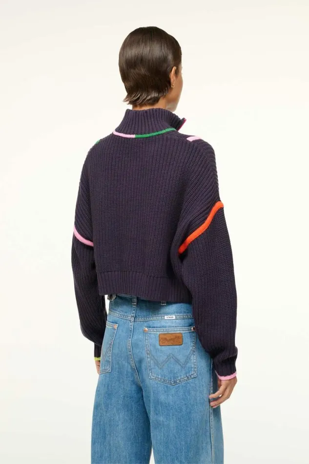 STAUD Sweaters CROPPED HAMPTON SWEATER Navy Multi 8211 Women STAUD Sweaters CROPPED HAMPTON SWEATER Navy Multi 8211 Women