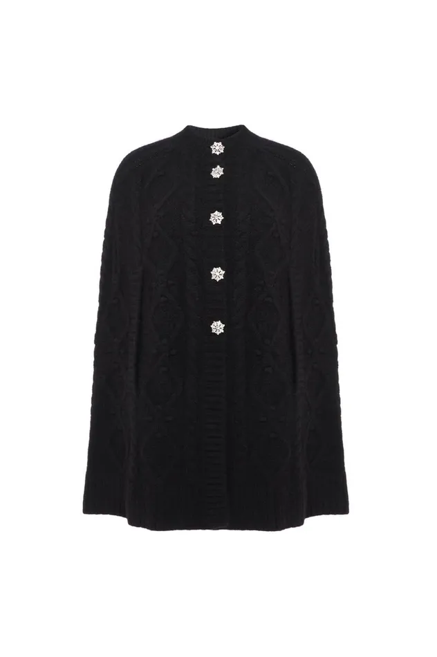 Sylvie Cable Jewelled Knee Length Cape Black Women Needle and Thread Capes