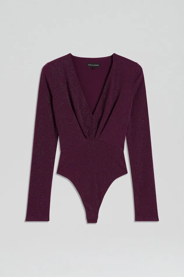 Tops TINSEL DRAPE BODYSUIT AUBERGINE Scanlan Theodore Women Tops TINSEL DRAPE BODYSUIT AUBERGINE Scanlan Theodore Women