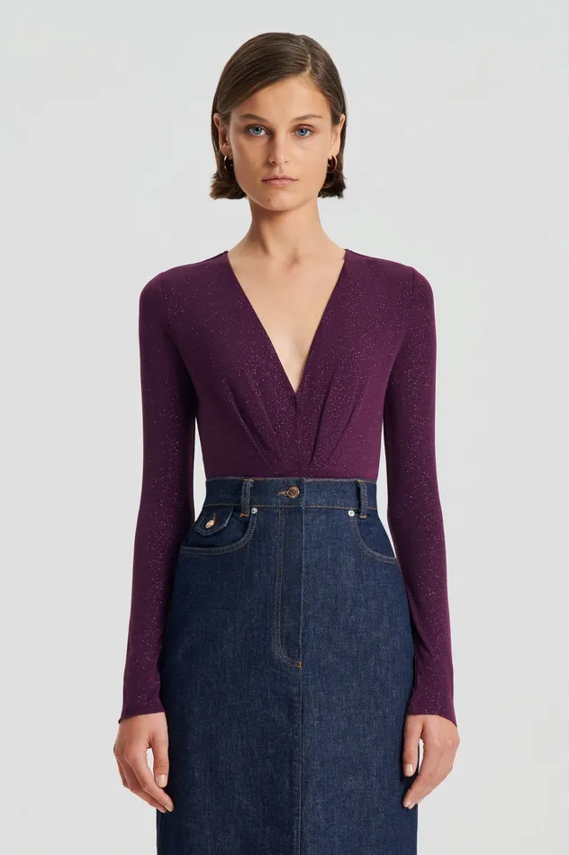 Tops TINSEL DRAPE BODYSUIT AUBERGINE Scanlan Theodore Women Tops TINSEL DRAPE BODYSUIT AUBERGINE Scanlan Theodore Women