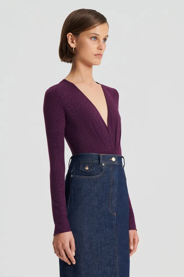 Tops TINSEL DRAPE BODYSUIT AUBERGINE Scanlan Theodore Women Tops TINSEL DRAPE BODYSUIT AUBERGINE Scanlan Theodore Women