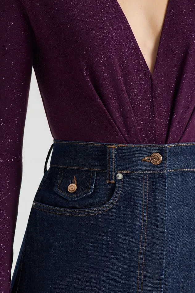 Tops TINSEL DRAPE BODYSUIT AUBERGINE Scanlan Theodore Women Tops TINSEL DRAPE BODYSUIT AUBERGINE Scanlan Theodore Women