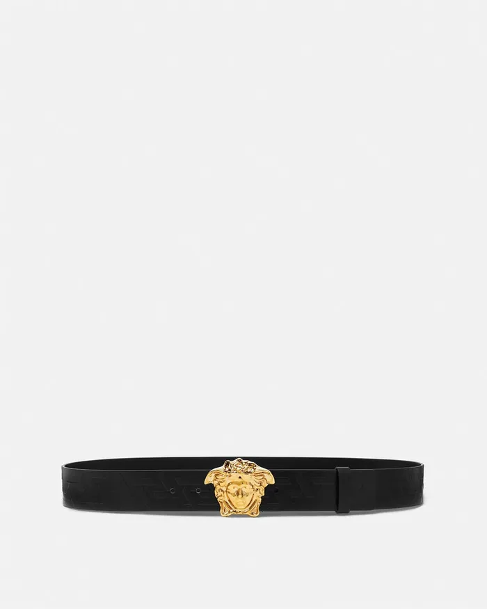 Versace Belts Men La Medusa Greca Leather Belt 4 Cm Blackgold