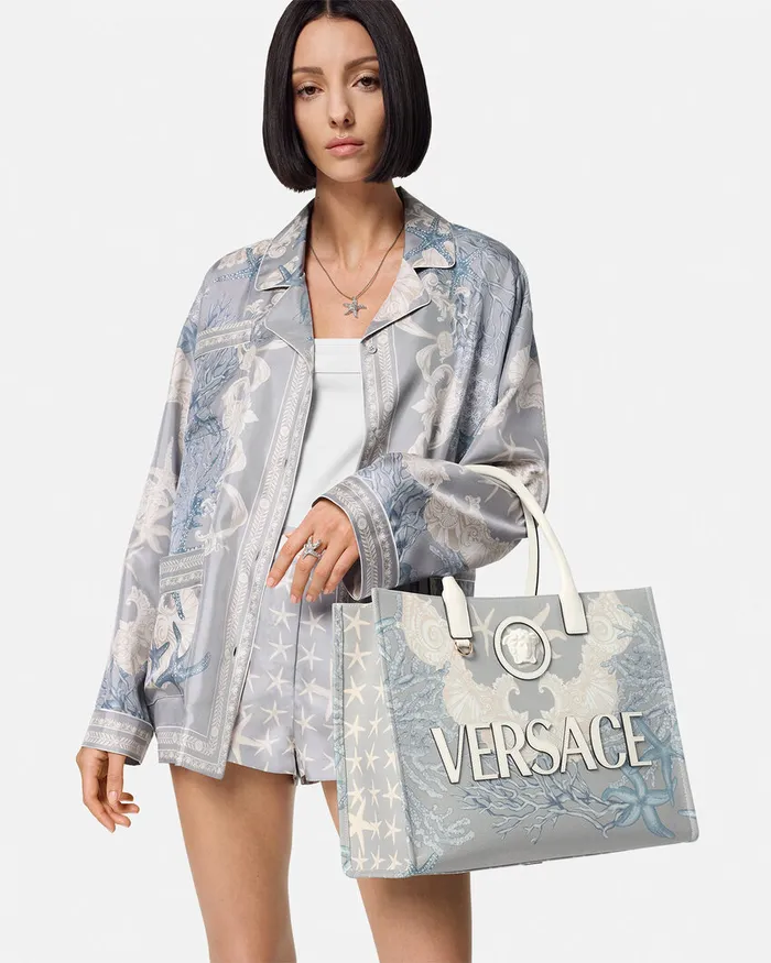 Versace Totes Women La Medusa Barocco Sea Canvas Tote Bag Blueprint
