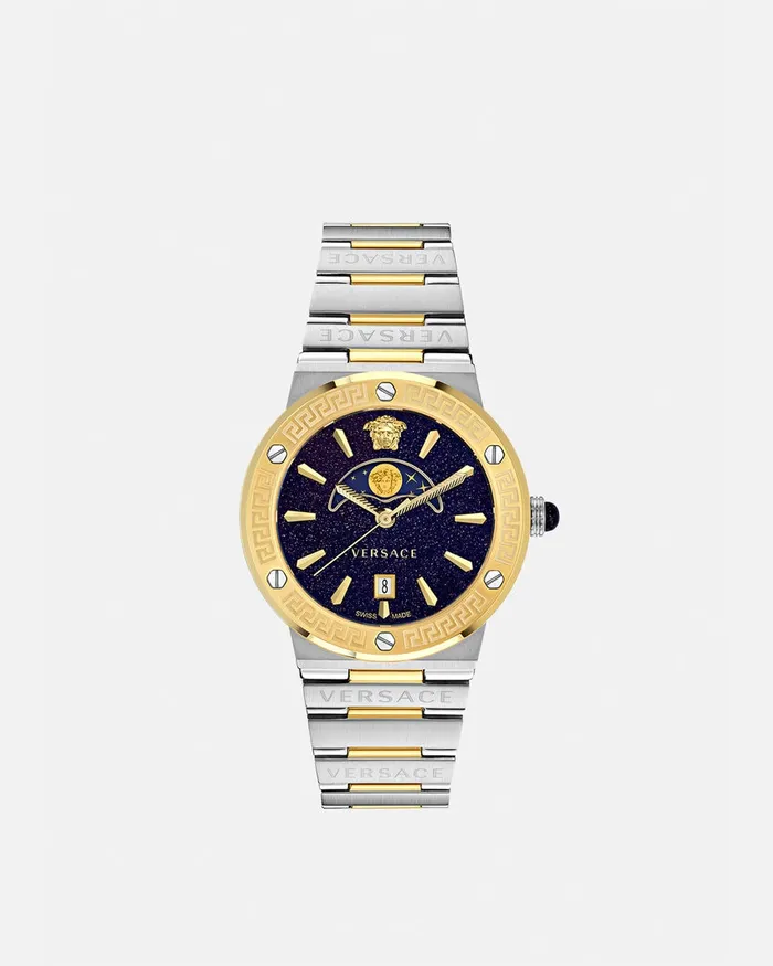 Versace Watches Women Greca Logo Moonphase Watch Silvergold
