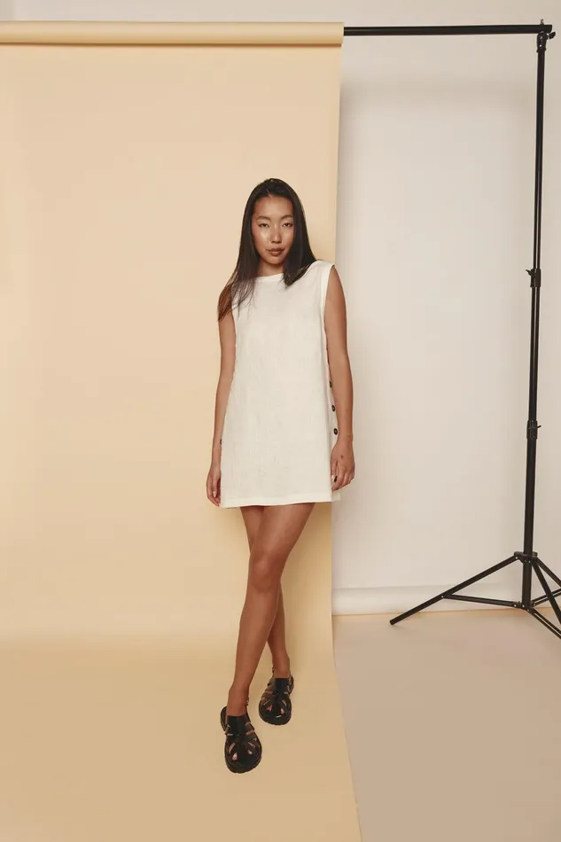 VRG GRL Annabelle Linen Mini Dress White Women Mini Dresses VRG GRL Annabelle Linen Mini Dress White Women Mini Dresses