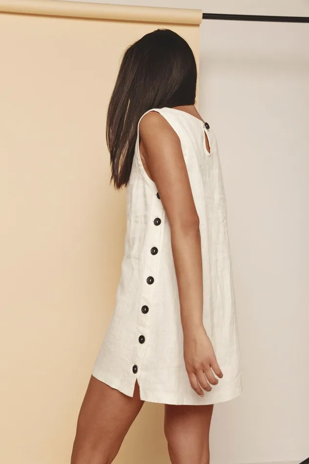 VRG GRL Annabelle Linen Mini Dress White Women Mini Dresses VRG GRL Annabelle Linen Mini Dress White Women Mini Dresses