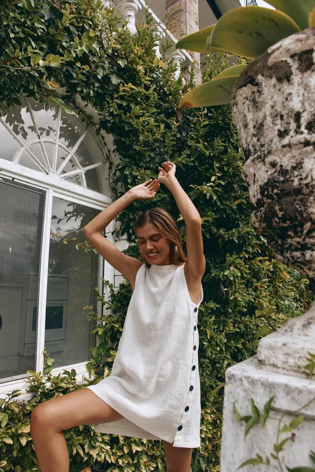 VRG GRL Annabelle Linen Mini Dress White Women Mini Dresses VRG GRL Annabelle Linen Mini Dress White Women Mini Dresses