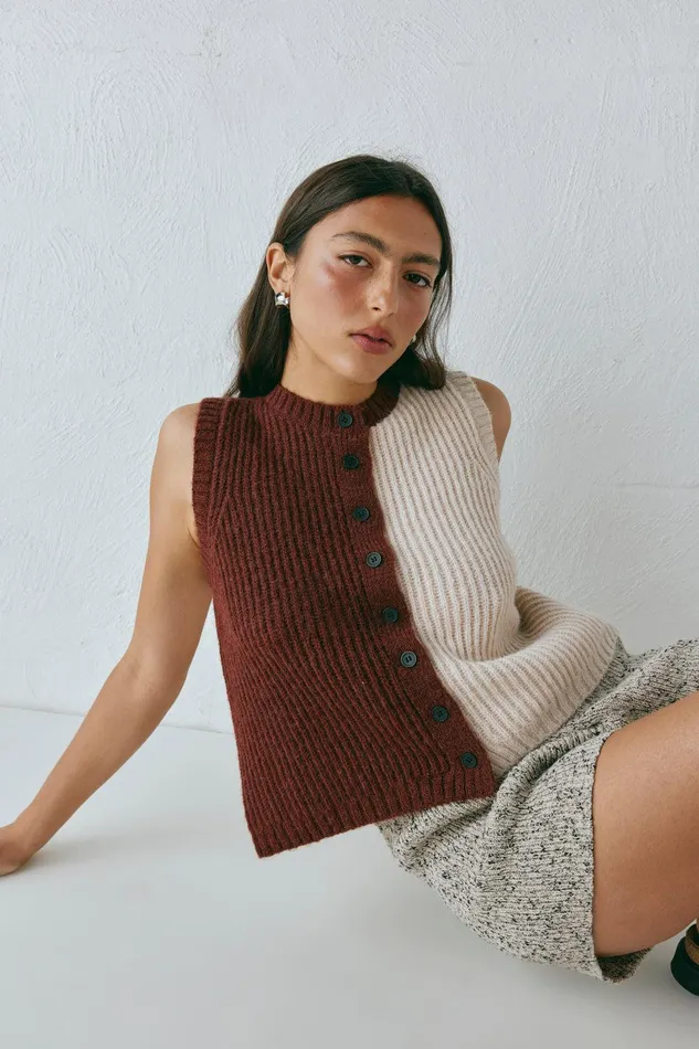 VRG GRL Bridgette Knit Vest Splice Women Sleeveless VRG GRL Bridgette Knit Vest Splice Women Sleeveless