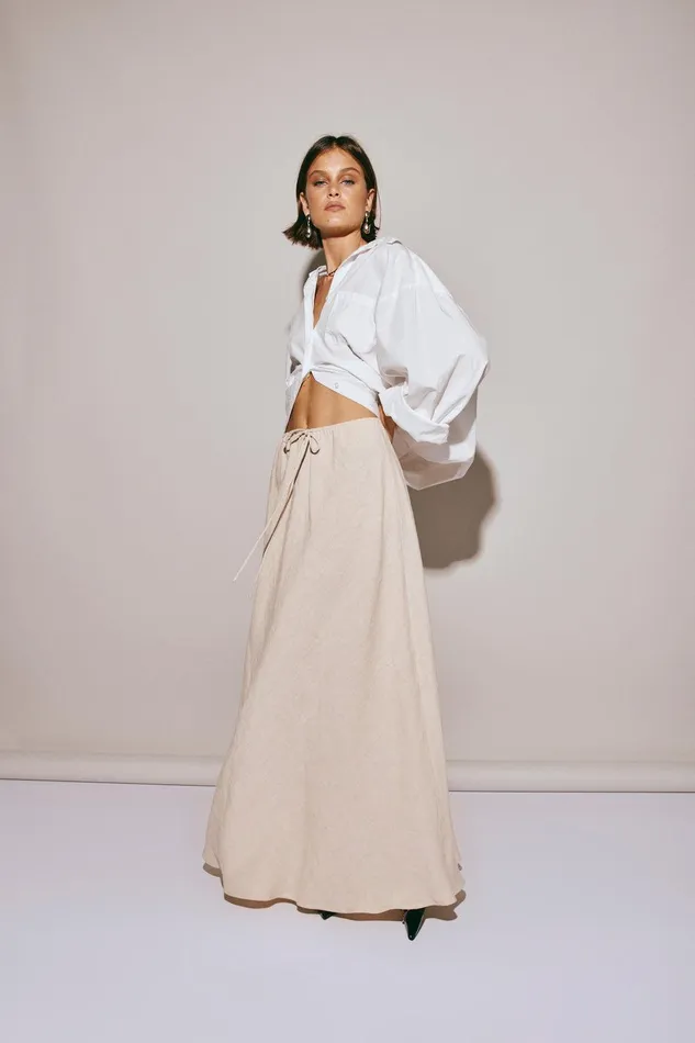 VRG GRL Elodie Linen Maxi Skirt Oatmeal Women Skirts