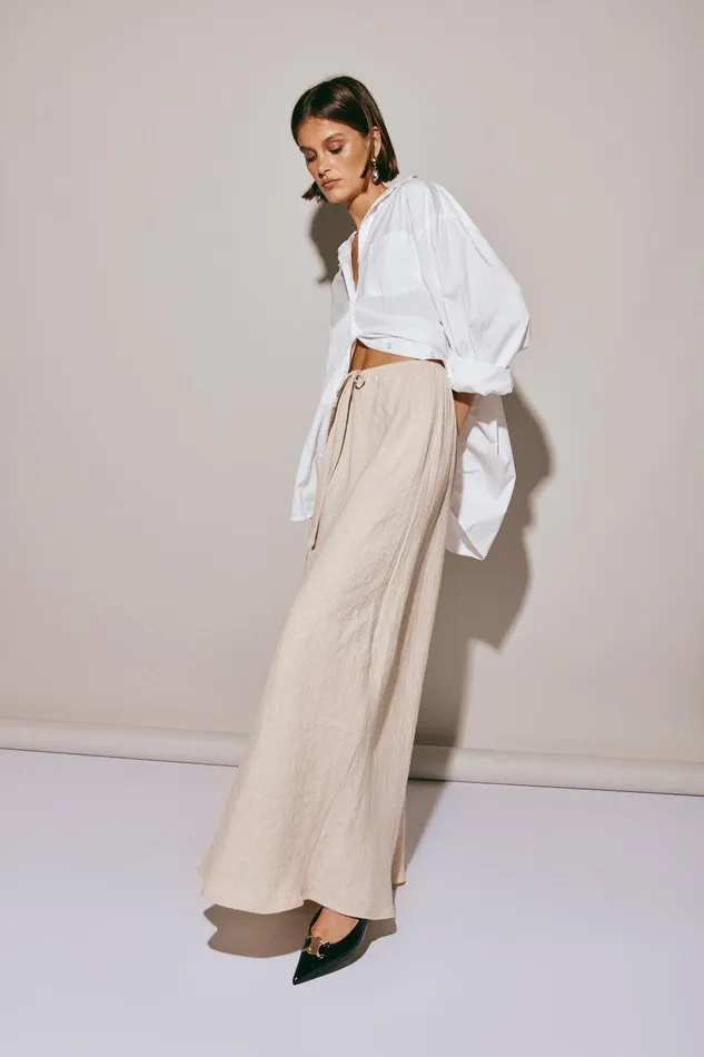 VRG GRL Elodie Linen Maxi Skirt Oatmeal Women Skirts
