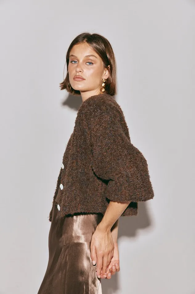 VRG GRL Elsie Knit Cardigan Chocolate Women JumpersSweaters VRG GRL Elsie Knit Cardigan Chocolate Women JumpersSweaters