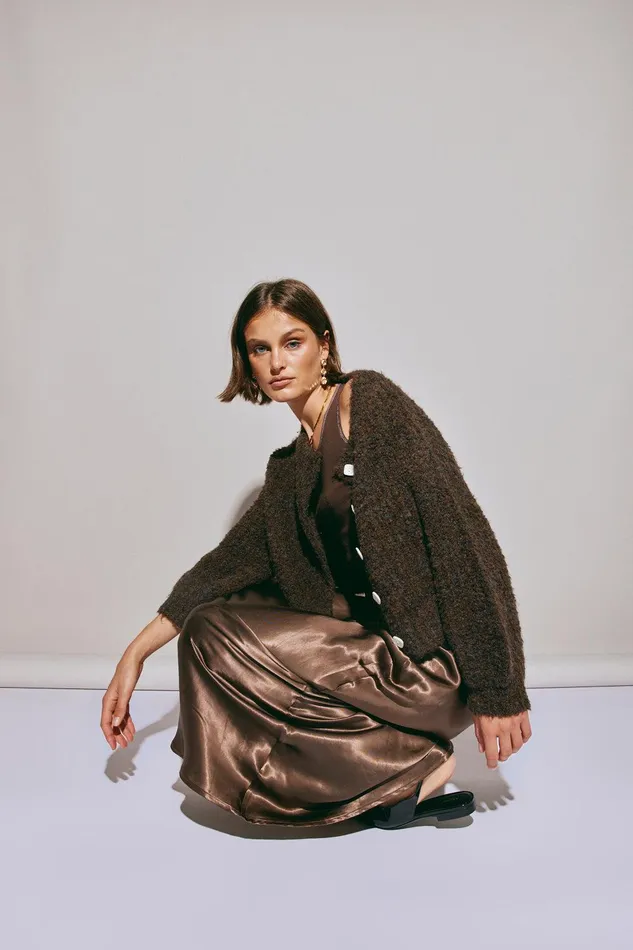 VRG GRL Elsie Knit Cardigan Chocolate Women JumpersSweaters VRG GRL Elsie Knit Cardigan Chocolate Women JumpersSweaters