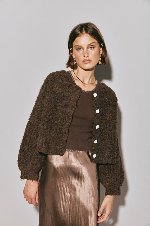 VRG GRL Elsie Knit Cardigan Chocolate Women JumpersSweaters VRG GRL Elsie Knit Cardigan Chocolate Women JumpersSweaters
