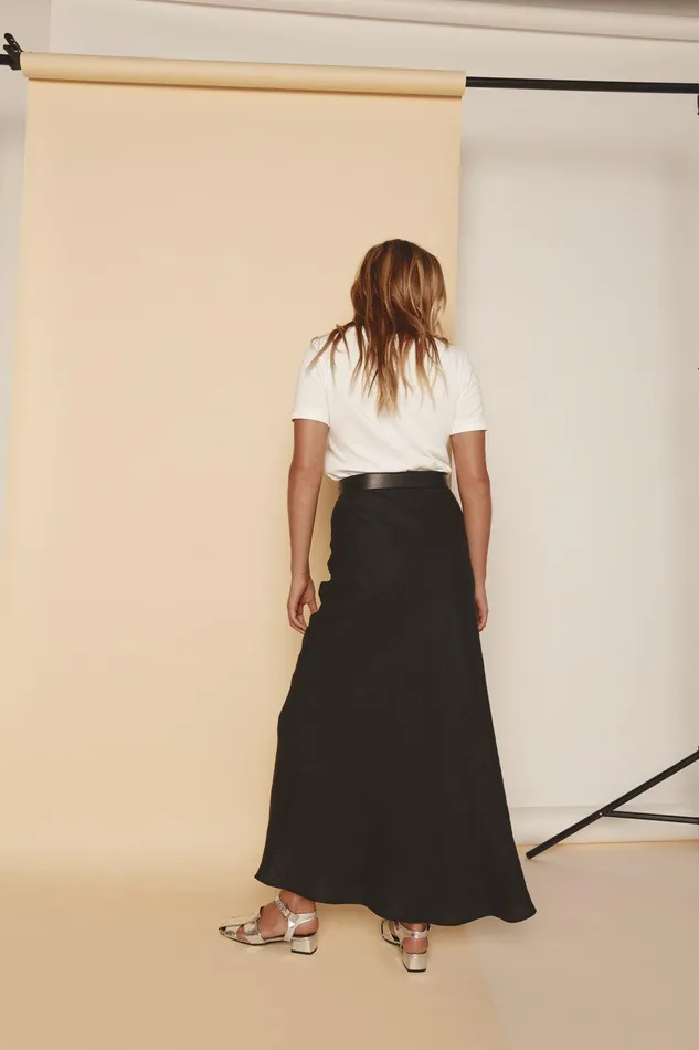 VRG GRL Ena Linen Bias Cut Maxi Skirt Black Women Skirts