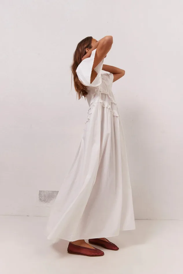 VRG GRL La Prairie Smock Midi Dress White Women MidiMaxi Dresses VRG GRL La Prairie Smock Midi Dress White Women MidiMaxi Dresses