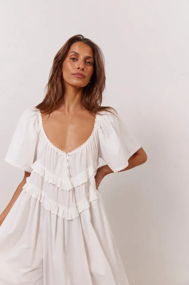 VRG GRL La Prairie Smock Midi Dress White Women MidiMaxi Dresses VRG GRL La Prairie Smock Midi Dress White Women MidiMaxi Dresses