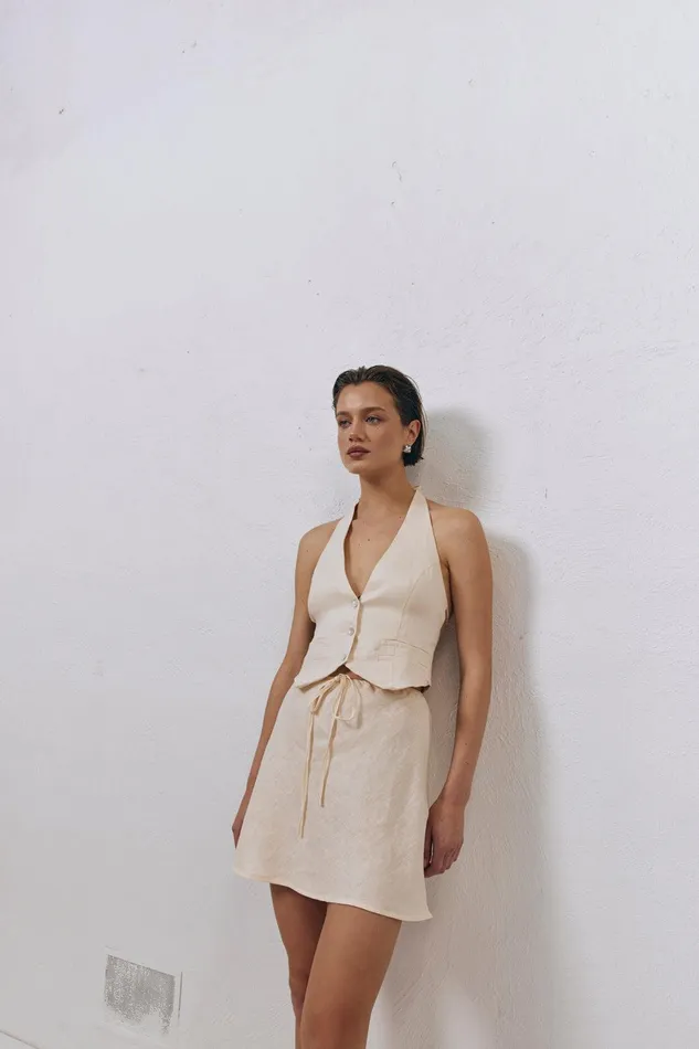 VRG GRL Los Cabos Linen Vest Cream Women Sleeveless VRG GRL Los Cabos Linen Vest Cream Women Sleeveless