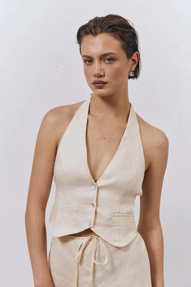 VRG GRL Los Cabos Linen Vest Cream Women Sleeveless VRG GRL Los Cabos Linen Vest Cream Women Sleeveless