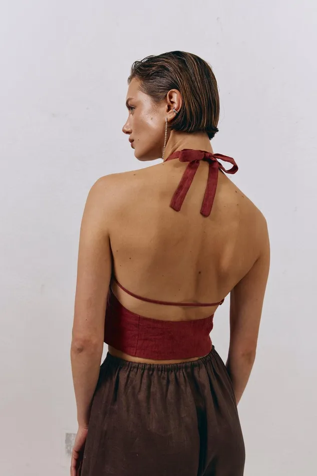 VRG GRL Los Cabos Linen Vest Wine Women Sleeveless VRG GRL Los Cabos Linen Vest Wine Women Sleeveless