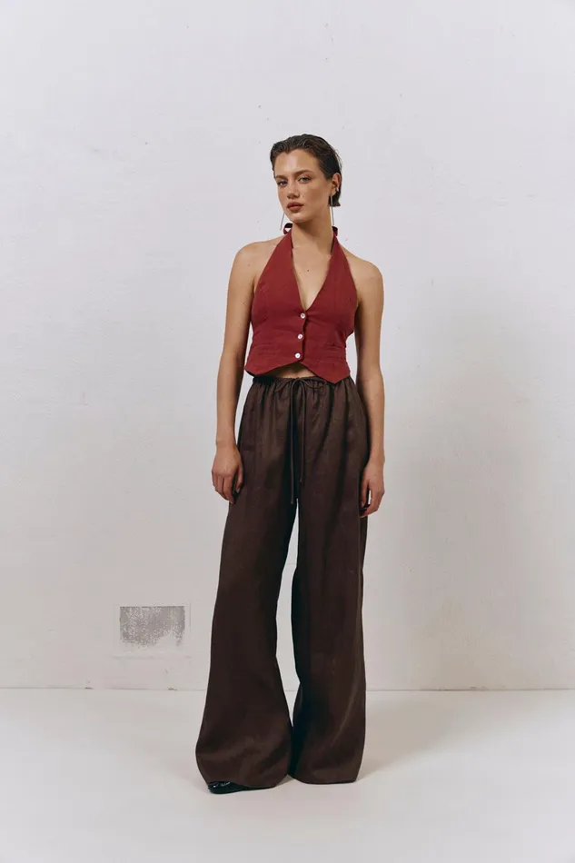 VRG GRL Los Cabos Linen Vest Wine Women Sleeveless VRG GRL Los Cabos Linen Vest Wine Women Sleeveless
