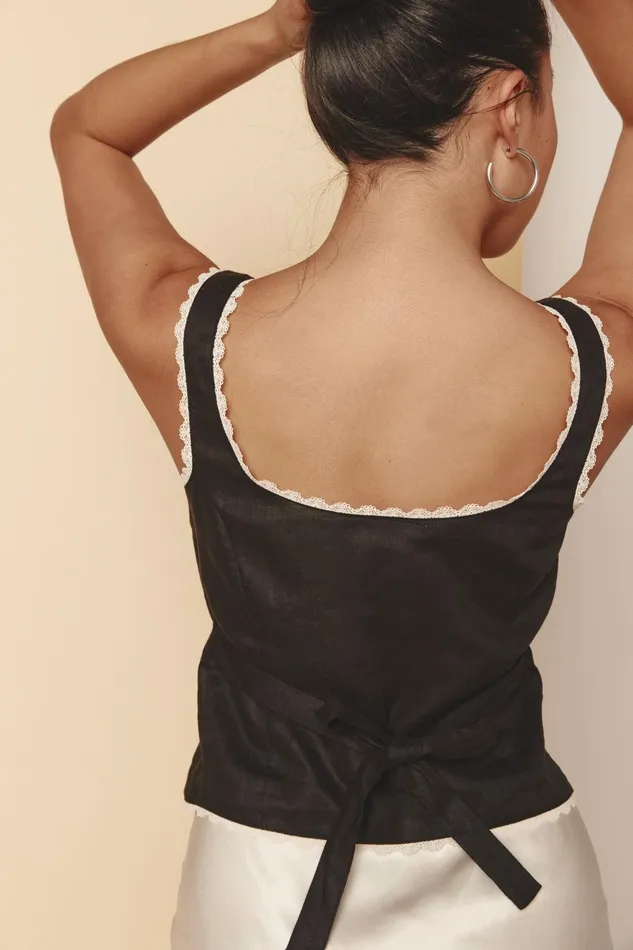 VRG GRL Love Language Linen Button Front Top Black Women Sleeveless VRG GRL Love Language Linen Button Front Top Black Women Sleeveless