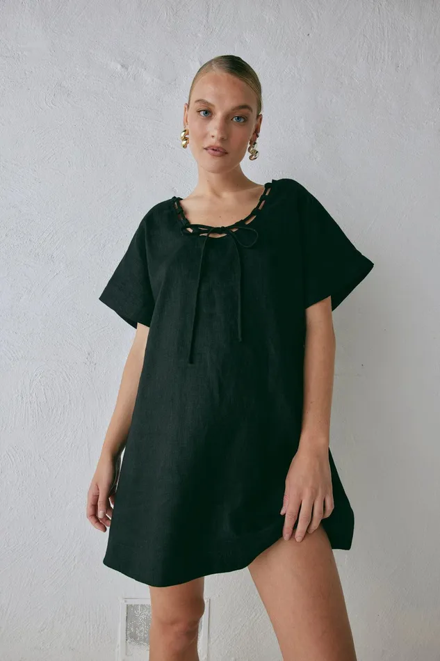 VRG GRL Nellie Linen Mini Dress Black Women Mini Dresses VRG GRL Nellie Linen Mini Dress Black Women Mini Dresses