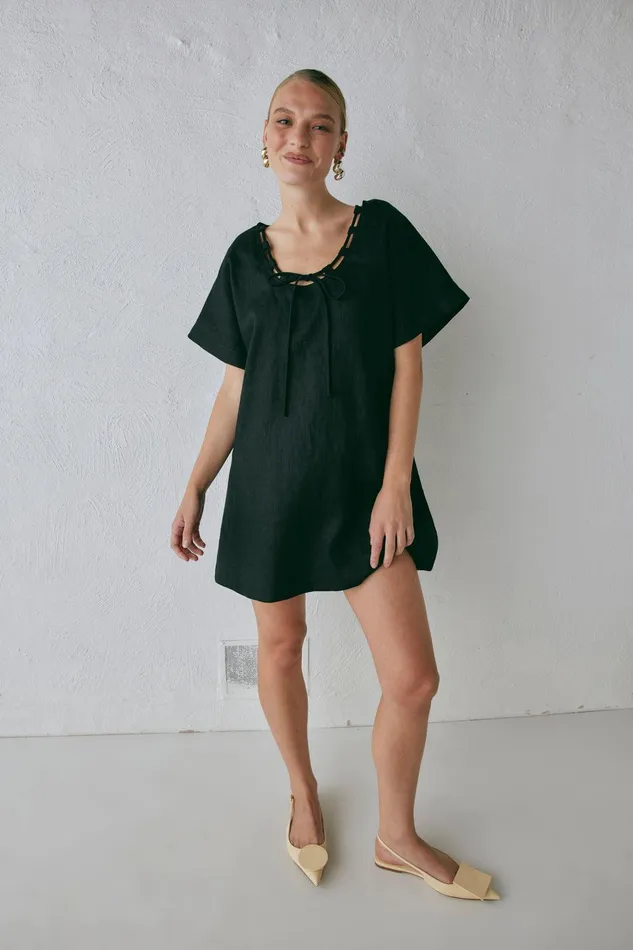 VRG GRL Nellie Linen Mini Dress Black Women Mini Dresses VRG GRL Nellie Linen Mini Dress Black Women Mini Dresses