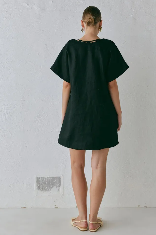 VRG GRL Nellie Linen Mini Dress Black Women Mini Dresses VRG GRL Nellie Linen Mini Dress Black Women Mini Dresses