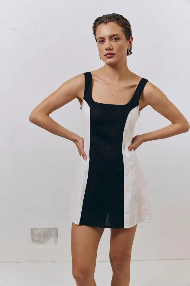 VRG GRL Saskia Linen Mini Dress Black Women Mini Dresses VRG GRL Saskia Linen Mini Dress Black Women Mini Dresses