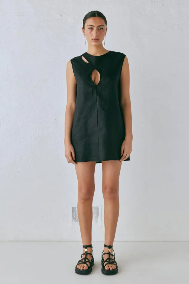 VRG GRL Yuri Linen Mini Dress Black Women Mini Dresses VRG GRL Yuri Linen Mini Dress Black Women Mini Dresses