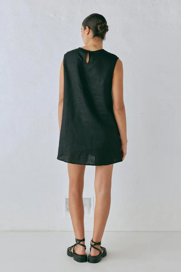 VRG GRL Yuri Linen Mini Dress Black Women Mini Dresses VRG GRL Yuri Linen Mini Dress Black Women Mini Dresses