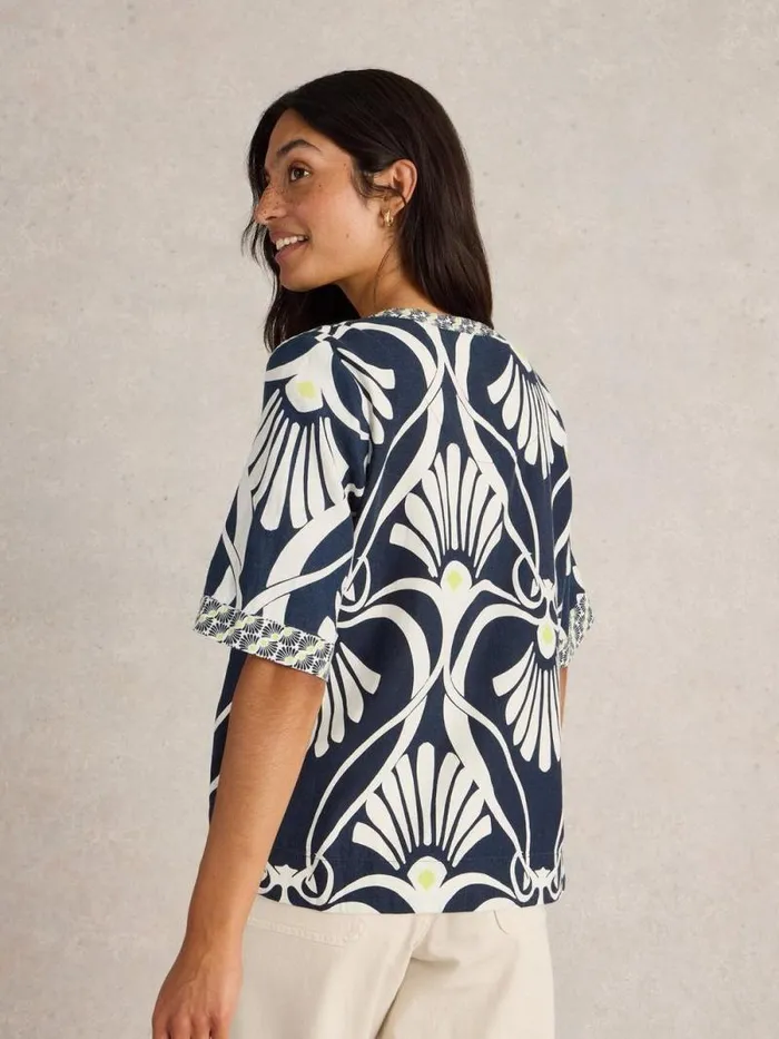 Women Ash Linen Blend Top Navy Print White Stuff Tops and Tees Women Ash Linen Blend Top Navy Print White Stuff Tops and Tees
