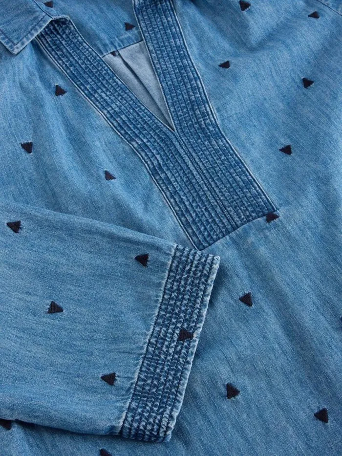 Women Blaire Denim Embroidered Tunic Mid Denim White Stuff Shirts and Blouses Women Blaire Denim Embroidered Tunic Mid Denim White Stuff Shirts and Blouses