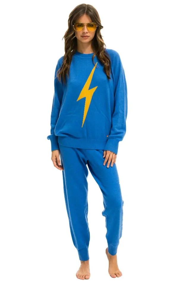Women Bottoms Aviator Nation BOLT CASHMERE LIGHT SWEATER PANT 8211 VINTAGE BLUE GOLD BOLT Women Bottoms Aviator Nation BOLT CASHMERE LIGHT SWEATER PANT 8211 VINTAGE BLUE GOLD BOLT