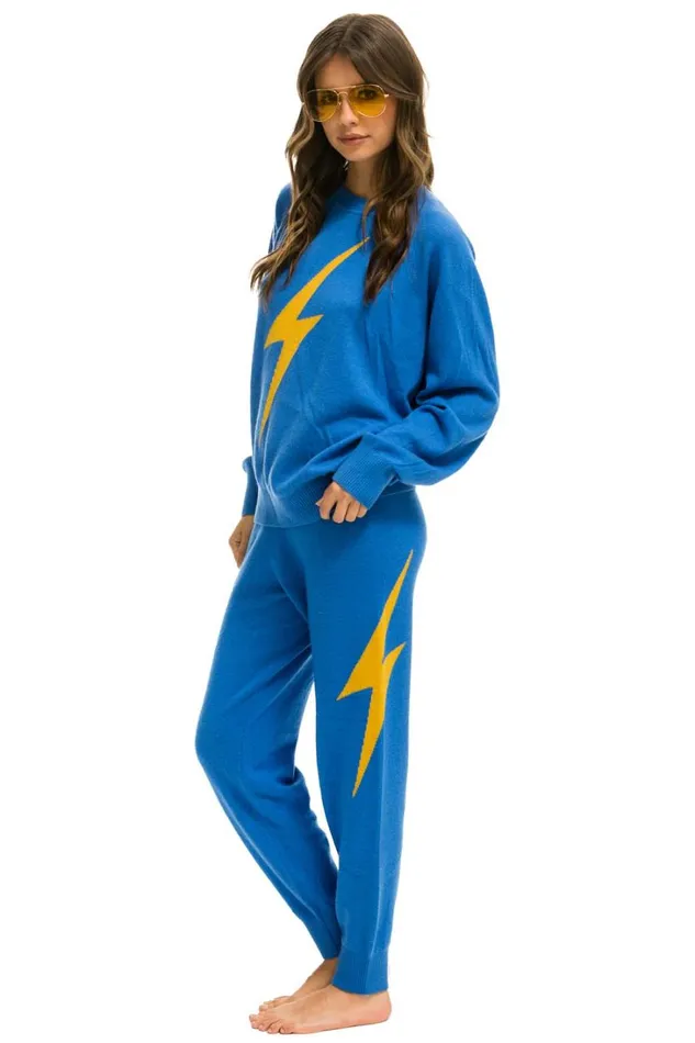 Women Bottoms Aviator Nation BOLT CASHMERE LIGHT SWEATER PANT 8211 VINTAGE BLUE GOLD BOLT Women Bottoms Aviator Nation BOLT CASHMERE LIGHT SWEATER PANT 8211 VINTAGE BLUE GOLD BOLT