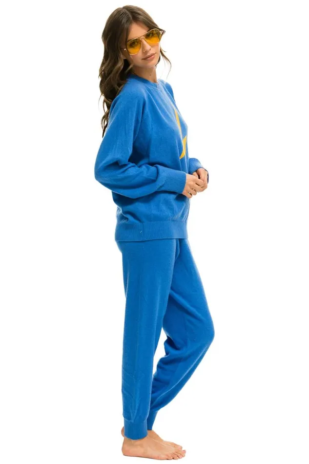 Women Bottoms Aviator Nation BOLT CASHMERE LIGHT SWEATER PANT 8211 VINTAGE BLUE GOLD BOLT Women Bottoms Aviator Nation BOLT CASHMERE LIGHT SWEATER PANT 8211 VINTAGE BLUE GOLD BOLT