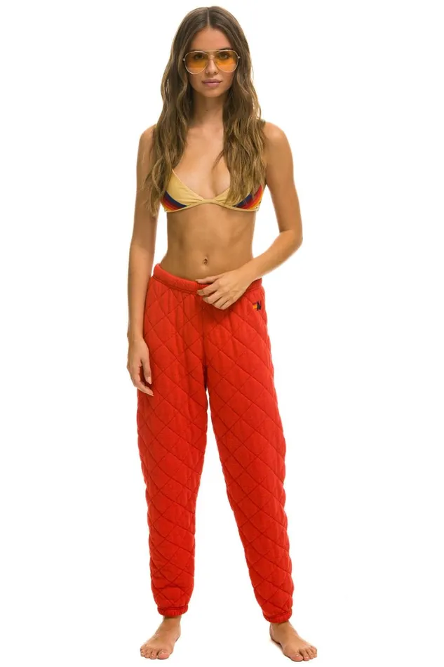 Women Bottoms Aviator Nation QUILTED SWEATPANTS 8211 RED Women Bottoms Aviator Nation QUILTED SWEATPANTS 8211 RED