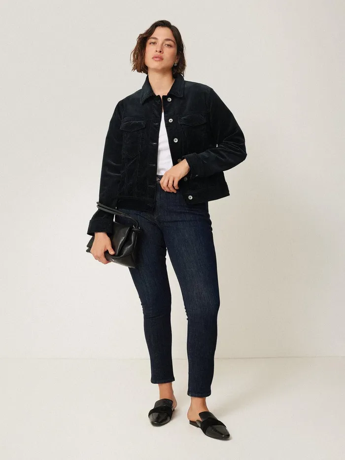 Women Boxy Cord Trucker Jacket Navy Jigsaw Coords