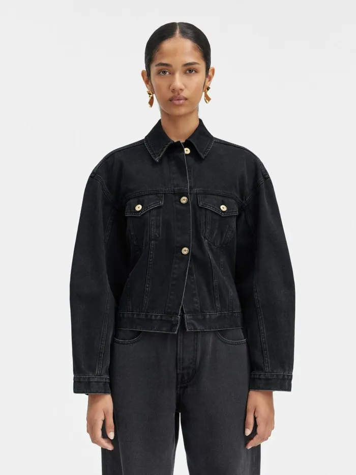Women Coats and Jackets JACQUEMUS The Denim DeNmes Jacket Black Women Coats and Jackets JACQUEMUS The Denim DeNmes Jacket Black