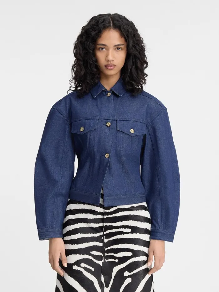 Women Coats and Jackets JACQUEMUS The Denim DeNmes Jacket Navy Navy Stripes Women Coats and Jackets JACQUEMUS The Denim DeNmes Jacket Navy Navy Stripes