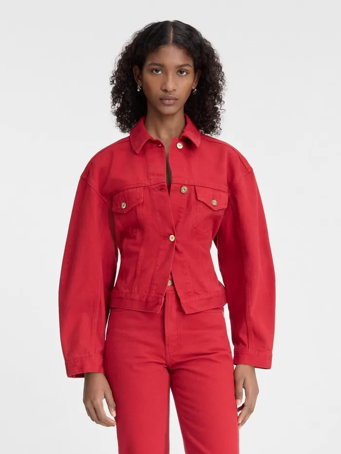 Women Coats and Jackets JACQUEMUS The Denim DeNmes Jacket Red Women Coats and Jackets JACQUEMUS The Denim DeNmes Jacket Red