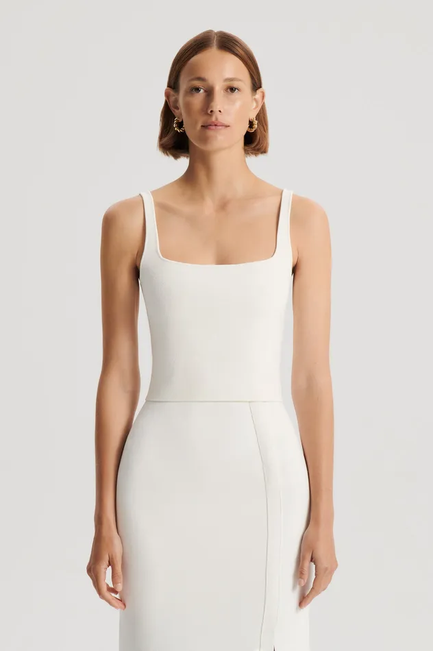 Women CREPE KNIT SQUARE CAMISOLE CREAM Tops Scanlan Theodore