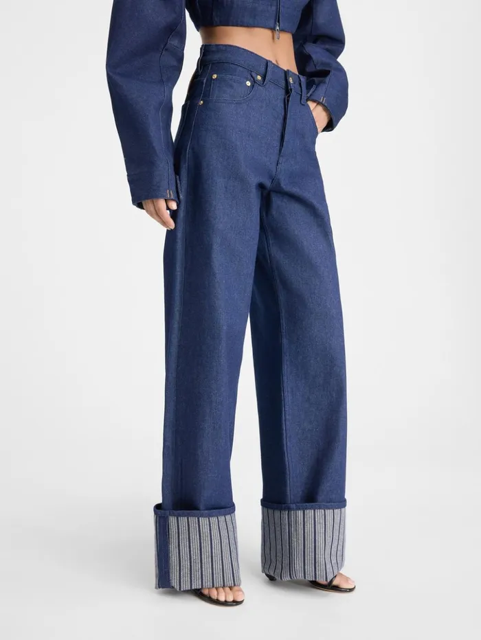 Women Denim JACQUEMUS The Wide DeNmes Denim Pants Navy Navy Stripes Women Denim JACQUEMUS The Wide DeNmes Denim Pants Navy Navy Stripes