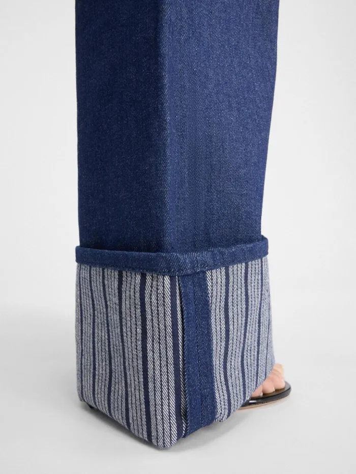 Women Denim JACQUEMUS The Wide DeNmes Denim Pants Navy Navy Stripes Women Denim JACQUEMUS The Wide DeNmes Denim Pants Navy Navy Stripes